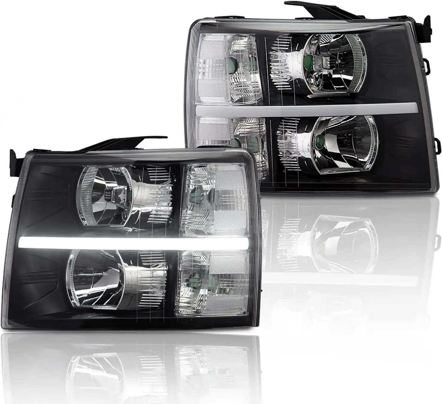 

LED DRL Headlight Assembly Left+Righ Side Compatible with 2007-2013 Chevy Silverado 1500/Silverado 2500 3500 & HD Models 2007-20
