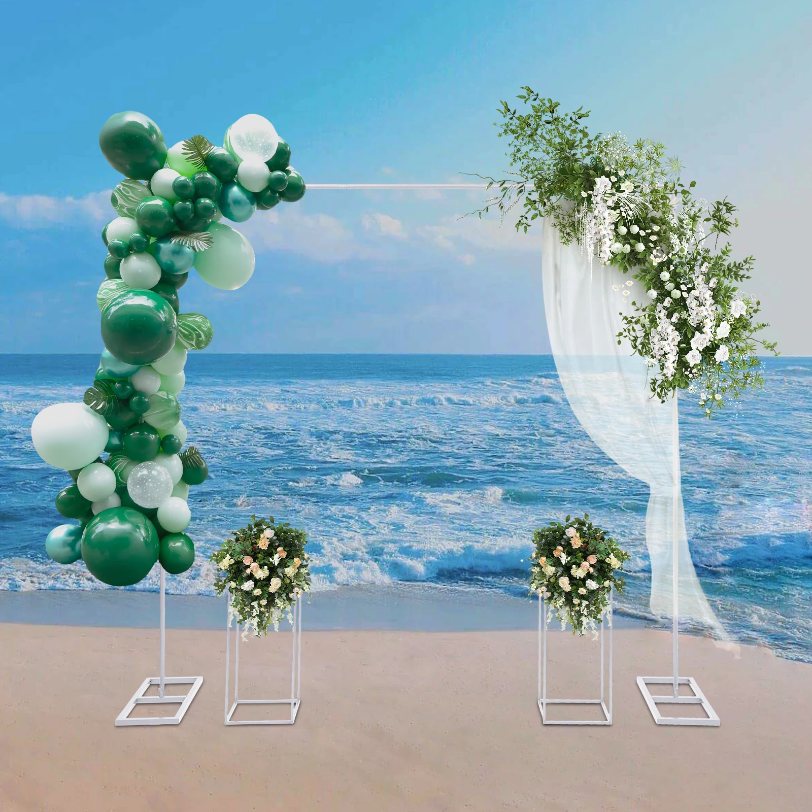 

Wedding Backdrop Stand Set Strong Load-bearing Capacity Balloon Stand With Flower Stands Floor Mount White