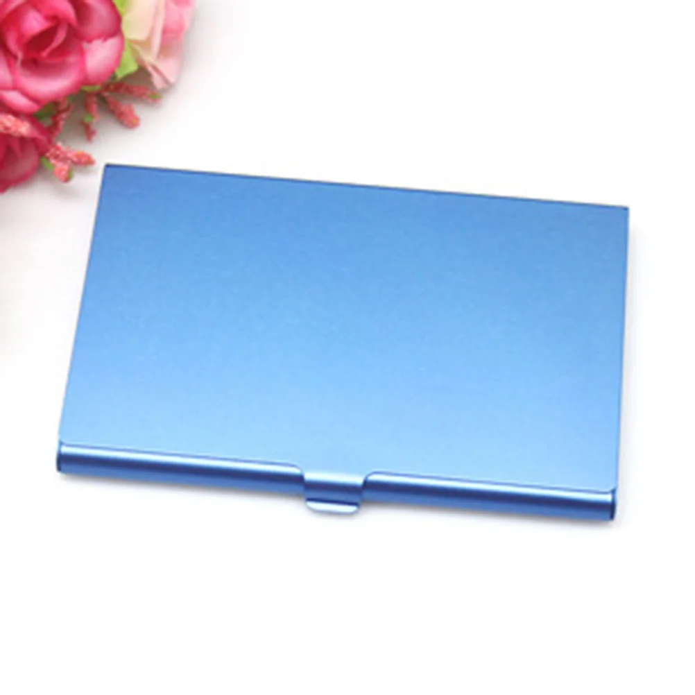 حامل اسم العمل، حافظة معدنية من سبائك الألومنيوم باللون الأزرق، منظم بطاقات الائتمان التجارية المحمول، حامل اسم القضية المعدنية #5