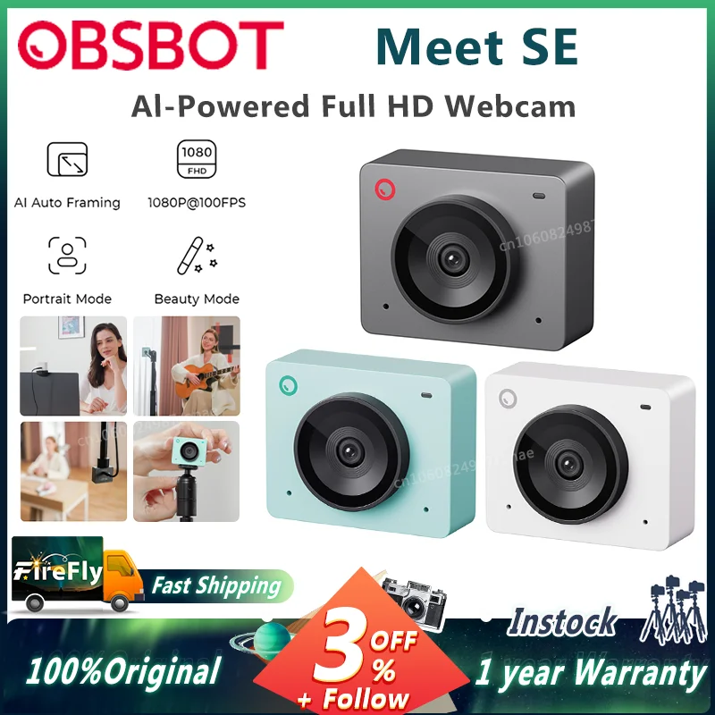 OBSBOT Meet SE 1080P 100FPS Webcam AI Framing Streaming Camera with 1/2.8