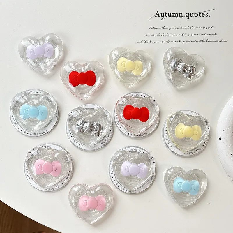 

Clear Glass Heart Bow Mobile Phone Holder Stand Expandable INS Foldable Grip For Iphone 16 17 Finger Ring Bracket Accessories
