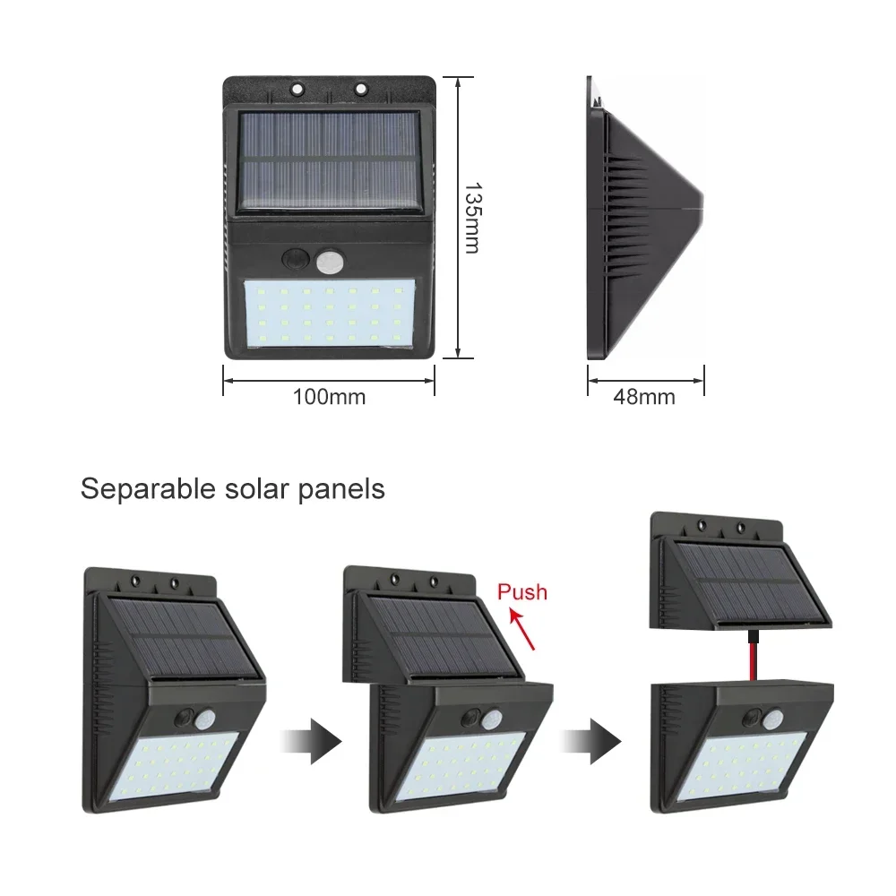 Solar Lights Separated Motion Sensor LED Solar Light Waterproof White 6000-6500K 20/28leds for Outdoor Street Garden Decoration