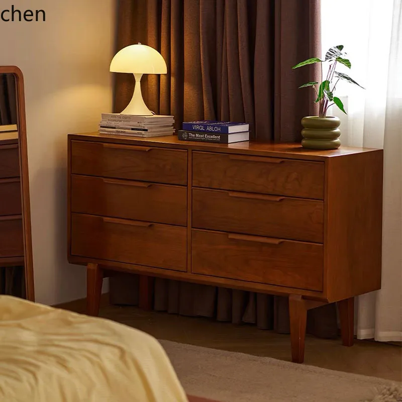 YFY  Vintage Cherry Wood Six-Drawer Cabinet Solid Wood Home Storage Cabinet Bedroom Drawer Entryway Organizer