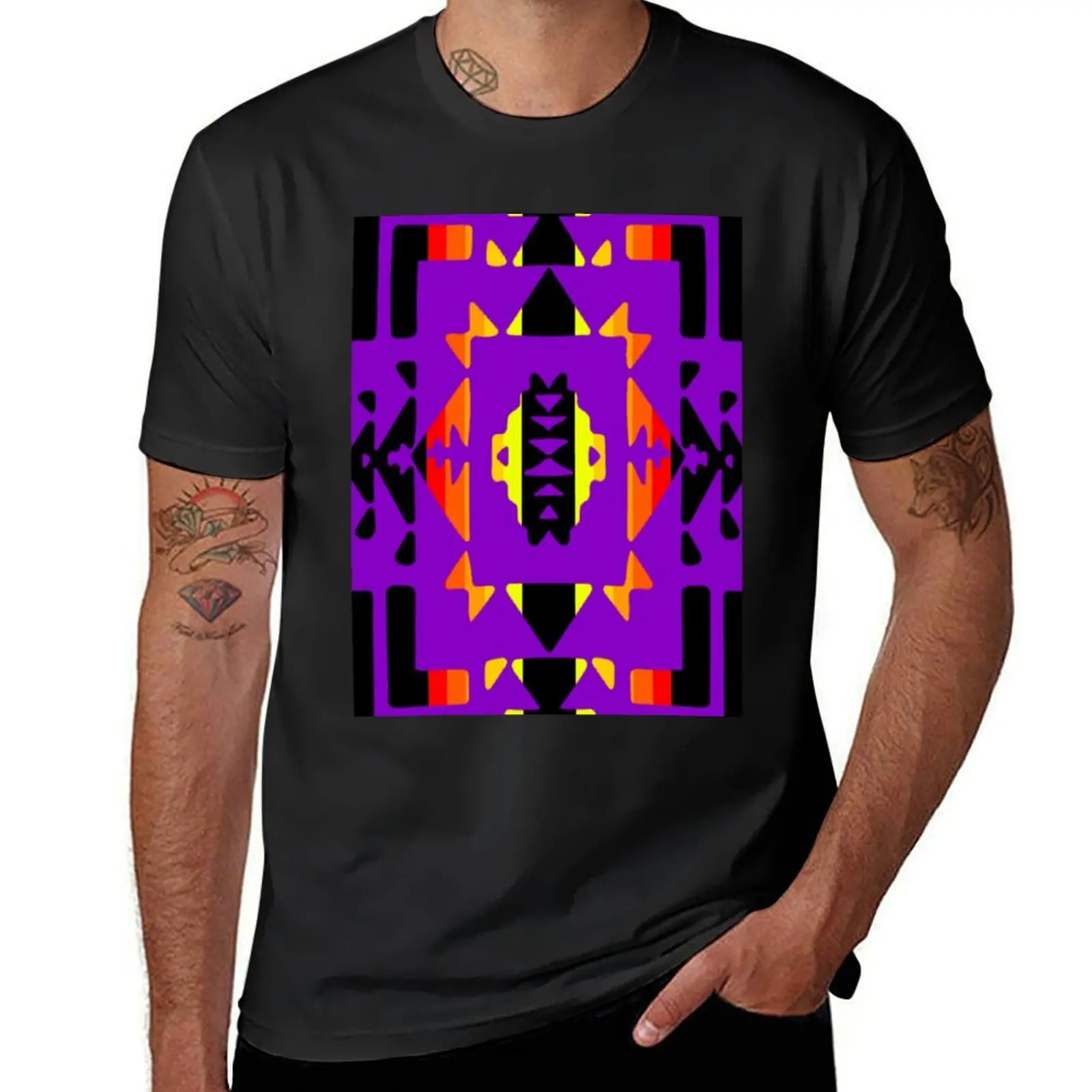 Dark Purple / Fire Color / Black Native Blanket Print T-Shirt cute clothes customs mens tall t shirts