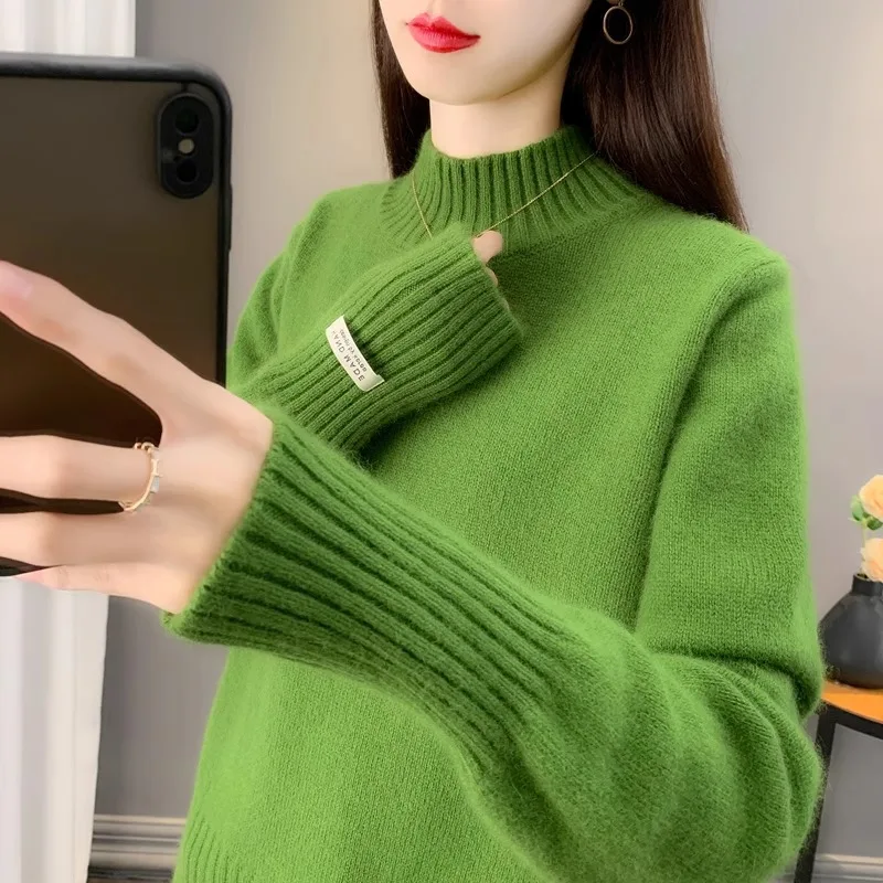 

Autumn Winter Women Sweater Pullover New Fashion Half-high Collar Long Sleeve Knitted Sweater Undershirts Casual Female Tops