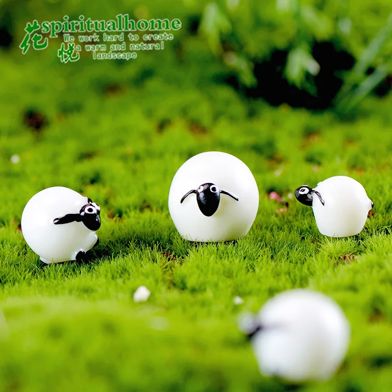 10pcs Mini Cute Herd Sheep Figurine Fairy Garden Decoration Miniature Figurine Resin Crafts Moss Micro Landscape Bonsai Decor