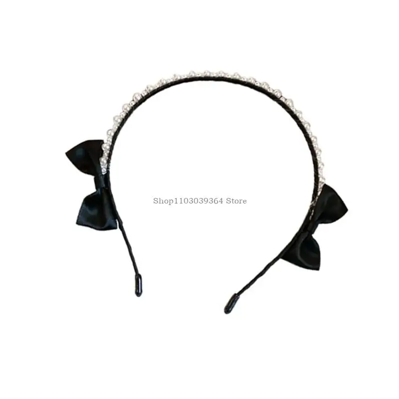 

Classical Thin Hairband Artificial Pearls Bowknot Hairhoop for Women Daily Use