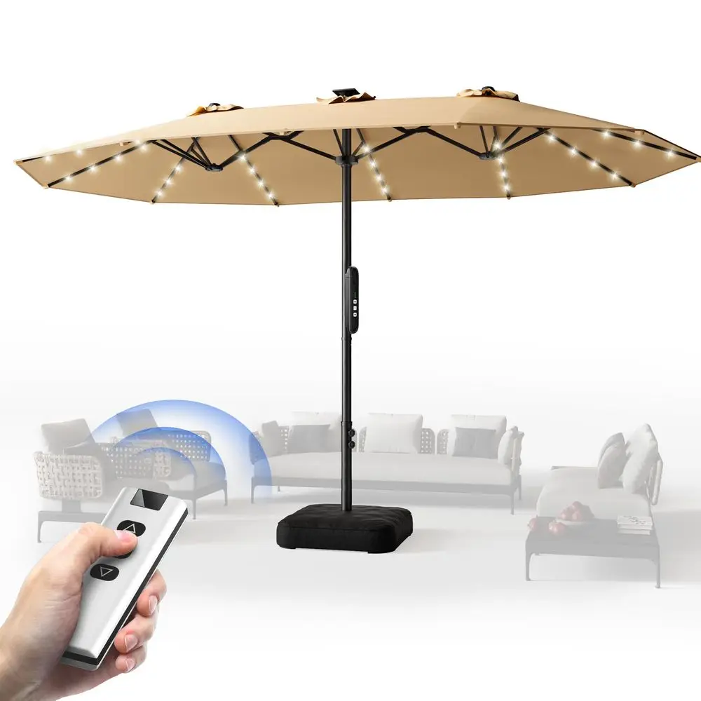 

15FT Motorized Electric Large Patio Umbrella with Base and Solar Lights, DoubleSided Rectangle Umbrella with Remote, Custom