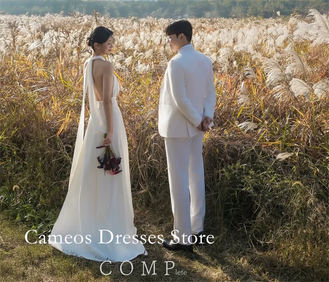 SONDR ที่กําหนดเอง Halter คอ Backless ซาตินงาช้างชุดแต่งงาน Elegant แขนกุดเกาหลี Brides Gowns ผู้หญิงชุดเจ้าสาว