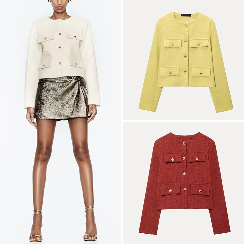 

Z 2025 Новое модное пальто, повседневное женское пальто на пуговицах из полиэфирного волокна, прямой крой