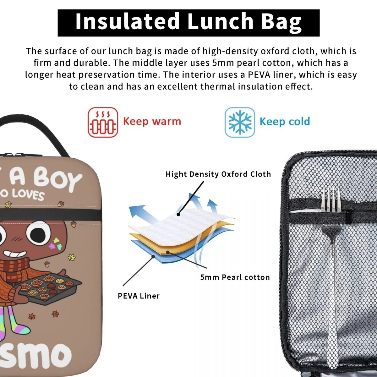 Dandy's World Cosmo حقيبة الغداء مانعة للتسرب مجرد صبي يحب حاوية الغداء حقيبة حرارية علب الاغذية حمل مكتب السفر الرجال النساء