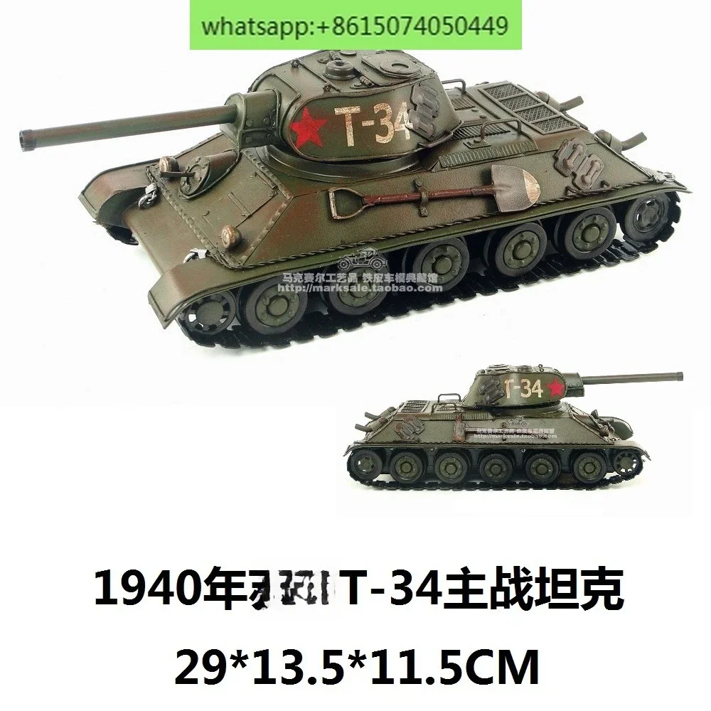 

Vintage Handmade Tank Model 1940 T-34 Main Battle Tank, Antique Crafts Ornament