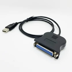 Black Bi-directional Parallel Interface Communication USB to 25 Pin DB25 Parallel Printer Cable Adapter Cord Converter