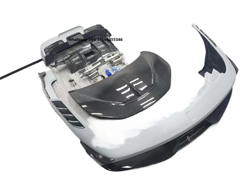 For 458 Italian Spider Body Kit SP Style Semi Carbon Fiber Front Bumper, Rear Bumper, Side Skirts, Engine Hood Suitable