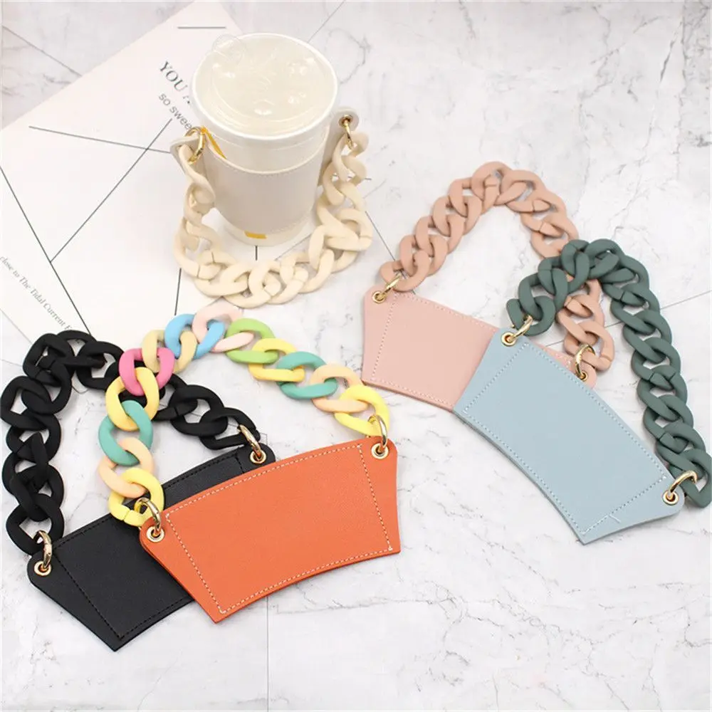 PU Leather Cup Holder Portable Glass Bottle Leather Case Eco-friendly Coffee Cup Bag Detachable Chain Bottle Cover For Travel