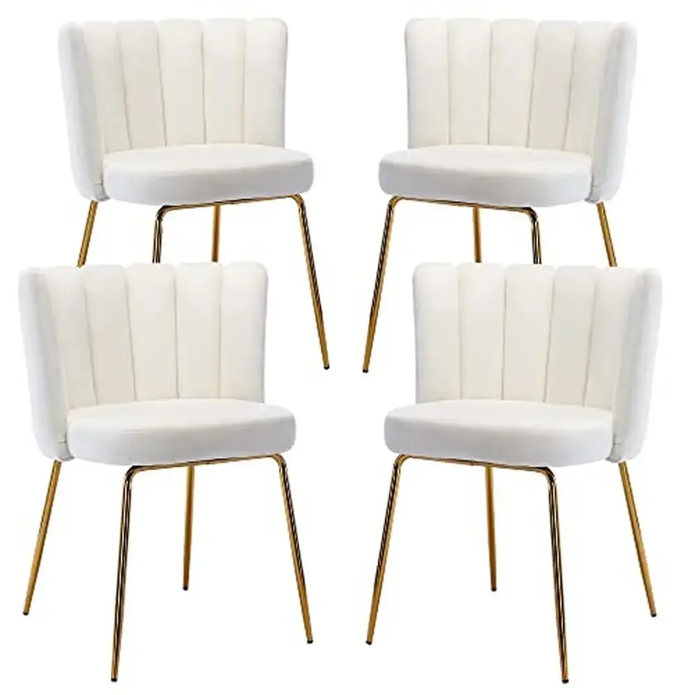 Modern Velvet Dining Room Chairs Set of 4 with Gold Metal Legs Curved Back Tufted Decor Durable & Sturdy Skin-friendly Material