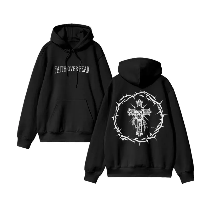 

2025 Осень и зима Унисекс 100% хлопок Faith Over Fear Design Толстовка с принтом Высококачественная роскошь для мужчин и женщин Топ Y2k