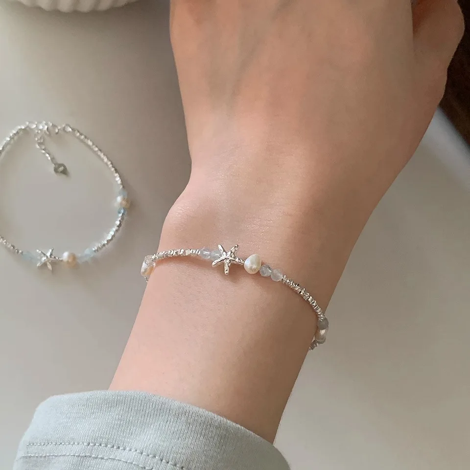 

Korean version of blue starfish pearl broken silver bracelet women's ins niche high-end sense light luxury personality versatile