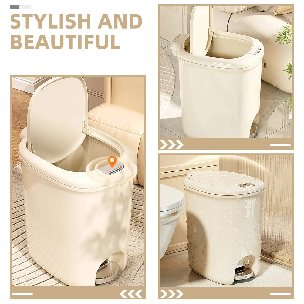 

Lidded Trash Kitchen Household Garbage Container Large Opening Foot Pedal Waste Can Reusable Plastic Trash Bucket Portable