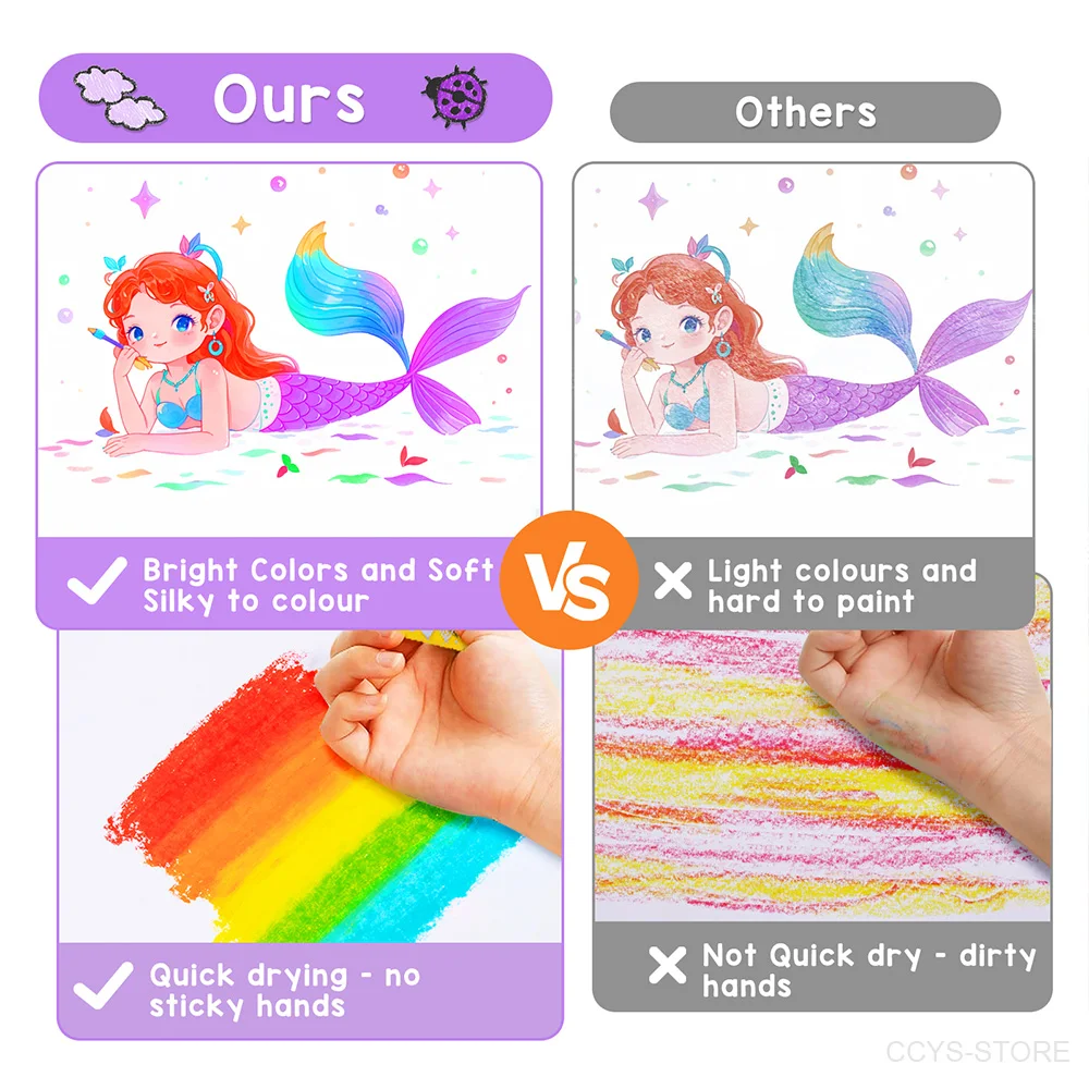 Mermaid Washable Crayons for Kids 12/24 Colors Erasable Wax Crayon Quick Drying Crayons Set for Toddlers Kids Christmas Gift