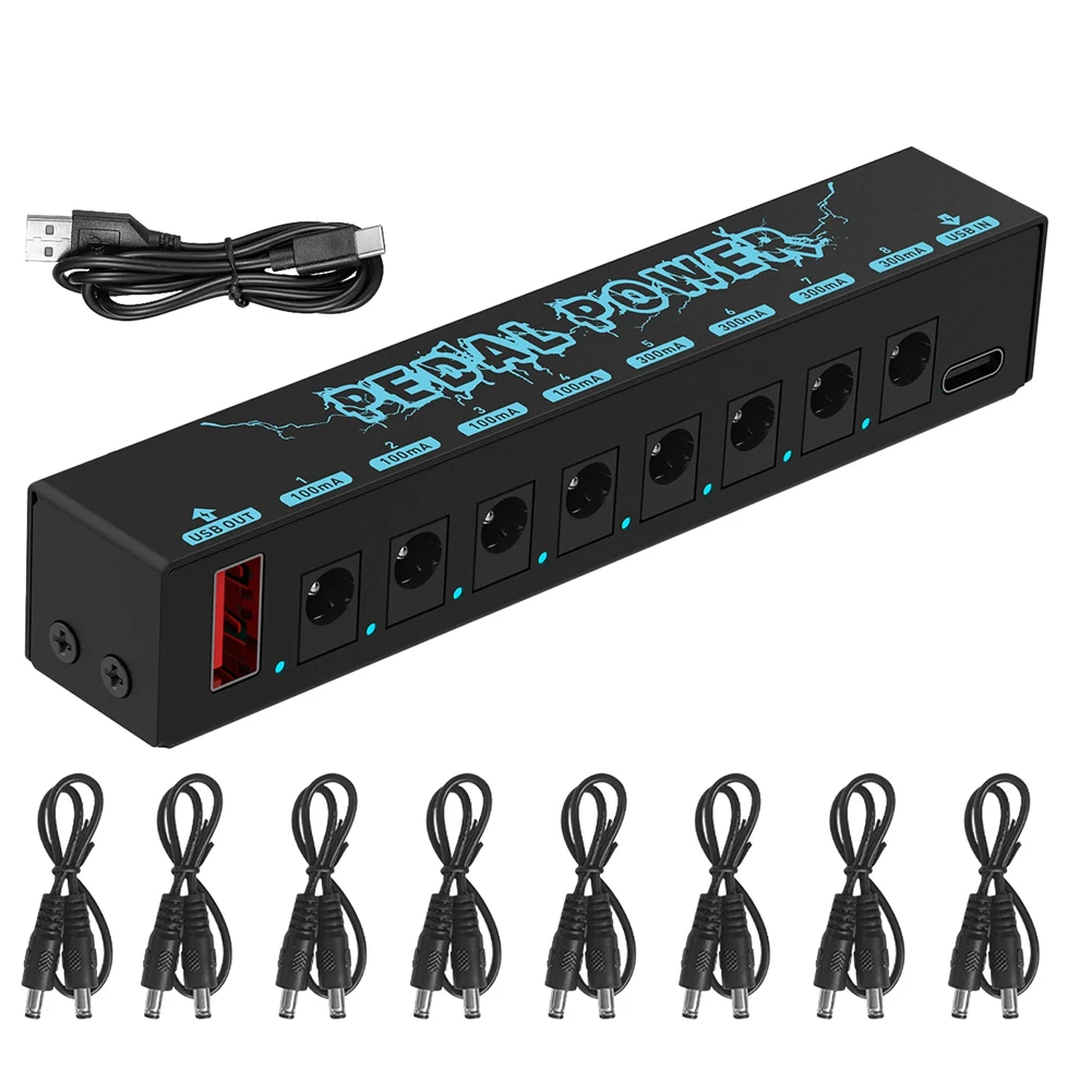 Guitar Pedals Portable Power 8 Channels Supply 5V Metal With 8 Outputs Low Noise Output Pedalboard Power Supply