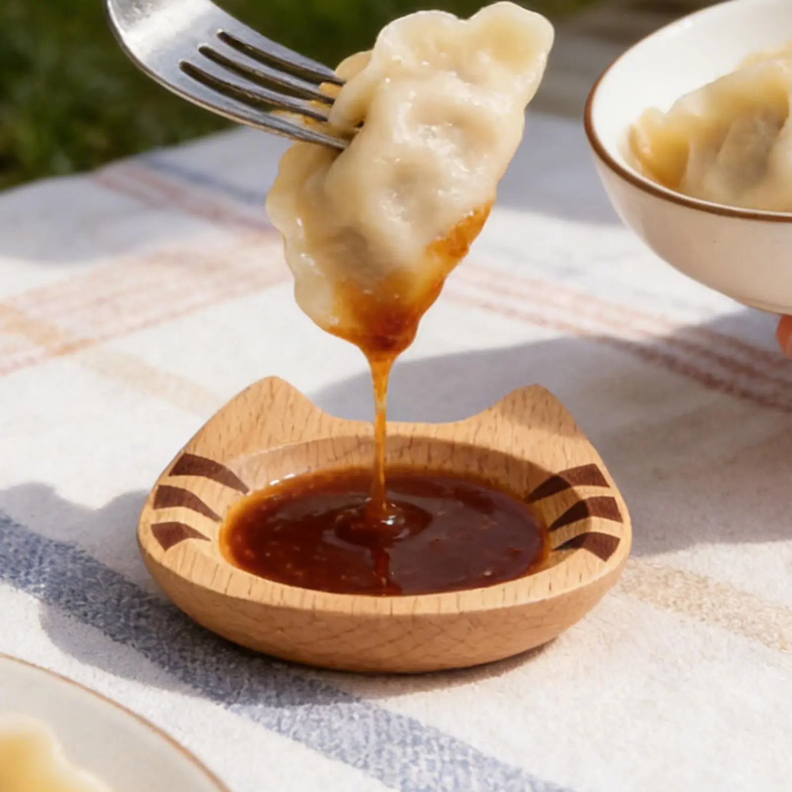 Wooden Cat Sauce Dish Reusable Dipping Plate Handmade Soy Sauce Bowl for Sushi, Fruit Snack Appetizer Charcuterie, Home Gift ﻿