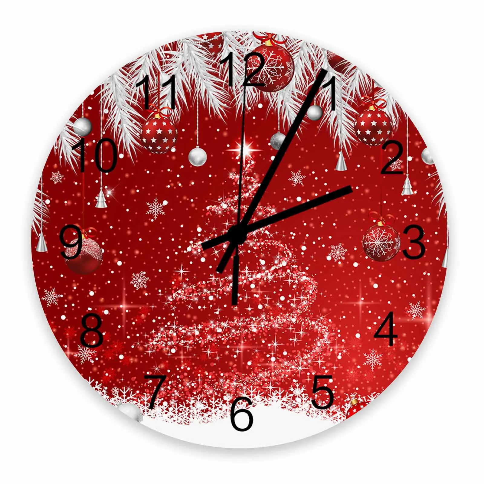 Cedar Leaf Christmas Ball Christmas Tree Wall Clock Large Modern Kitchen Dinning Round Wall Clocks Bedroom Silent Hanging Watc