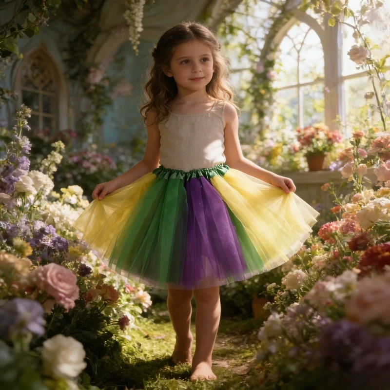 Kids Halloween Tutu Skirt 3 Layer Color Block Princess Dress Carnival Costume