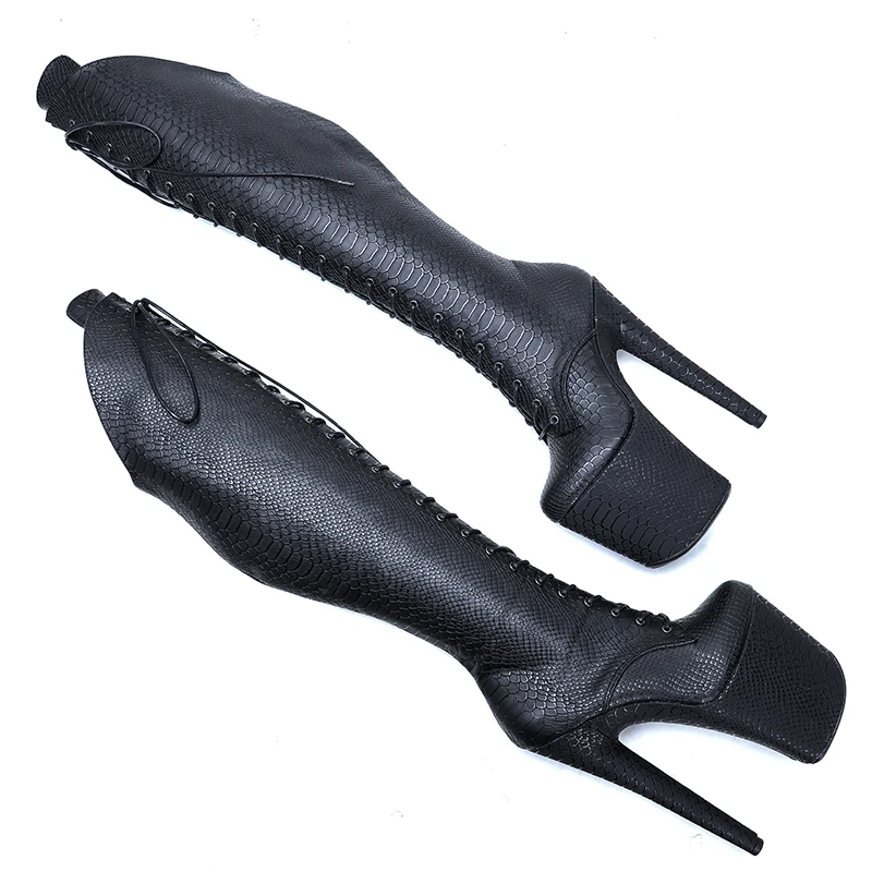 Leecabe 20CM/8inches new design super high heel platform boots model nightclub knee high boots 5B