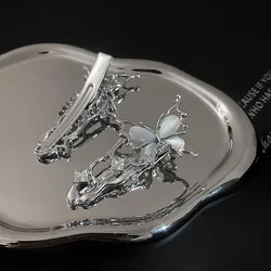 Y2K Punk Irregular Liquid Metal Hairpin Butterfly Zircon Hair Clips Girl Fashion Silver Bang Clip for Women Hair Accessories