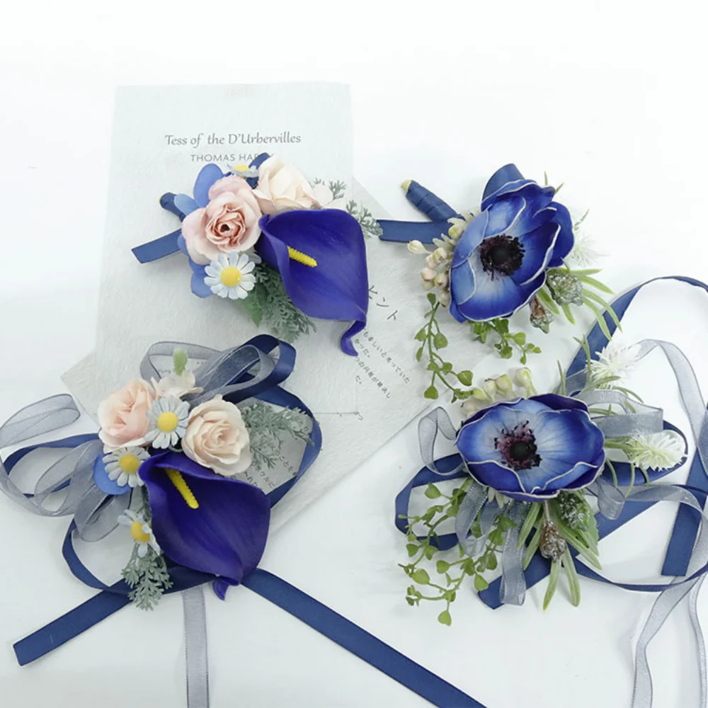 Boutonnière de mariage de fleurs artificielles bleu foncé, épingles de boutonnière de rose, fête formelle de GroomTIME, olympiques pour hommes