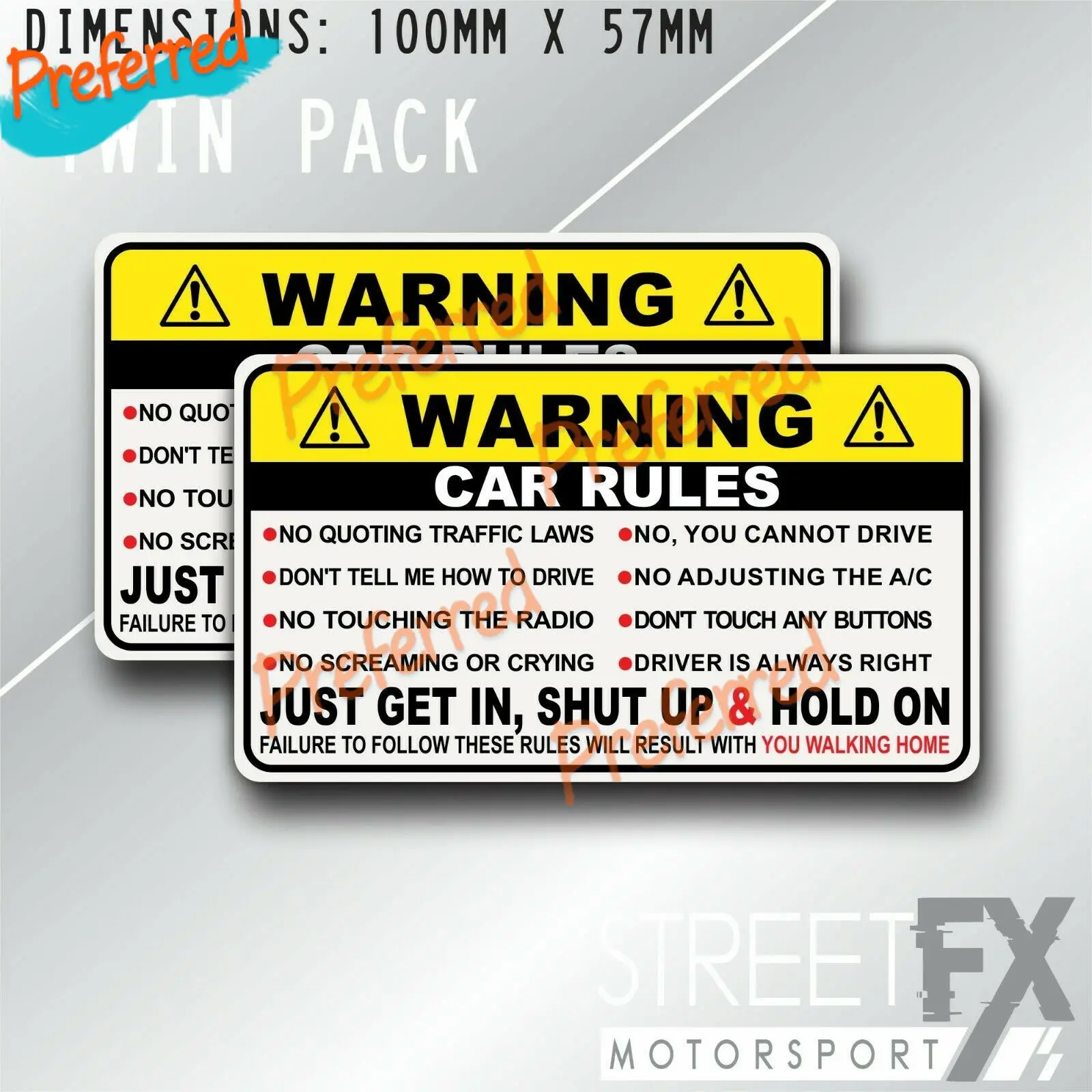 

2x Vehicle Rules Visor Warning Sticker Funny Car JDM Truck Motorcycle Motorhome Car Styling Decal PVC