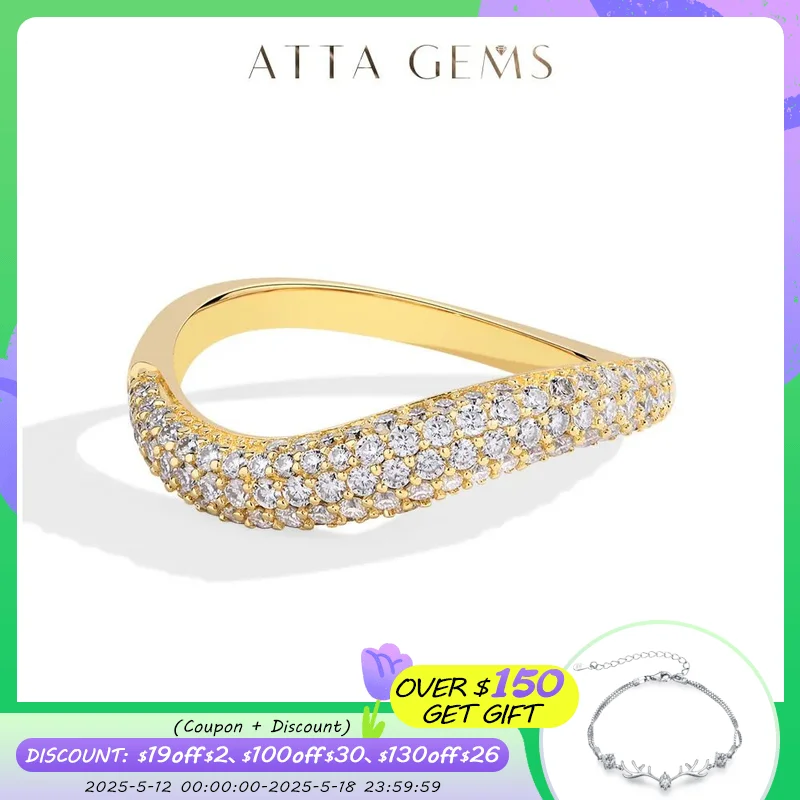 

ATTAGEMS 2024 Роскошные женские кольца с муассанитом цвета D VVS1 Lab Diamond Wavy Band однотонное золото 18 карат 14 карат 10 карат штабелируемый свадебный подарок