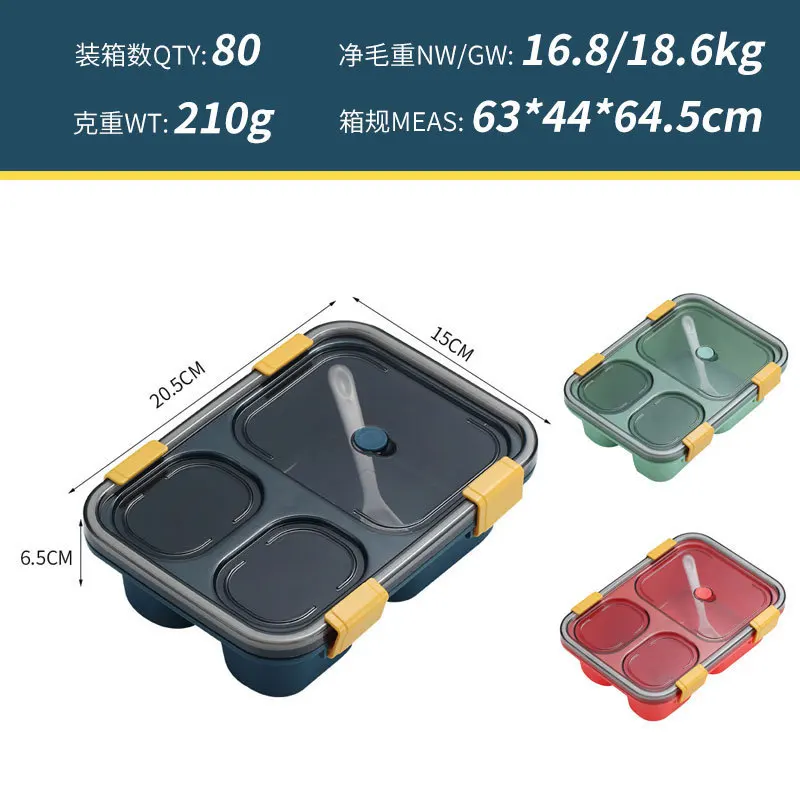 VISHAL 3 Compartment Lunch Box for Kids Portable Single Layer Leakproof Food Storage Container Microwave Sealed Lunch Box