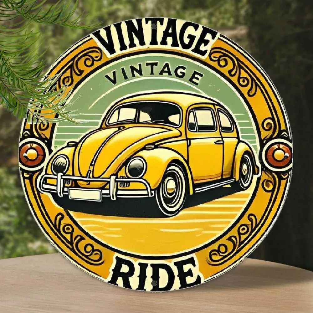 Vintage Beetle Tin Metal Sign Wall Art Retro Style Decor Durable 8x8