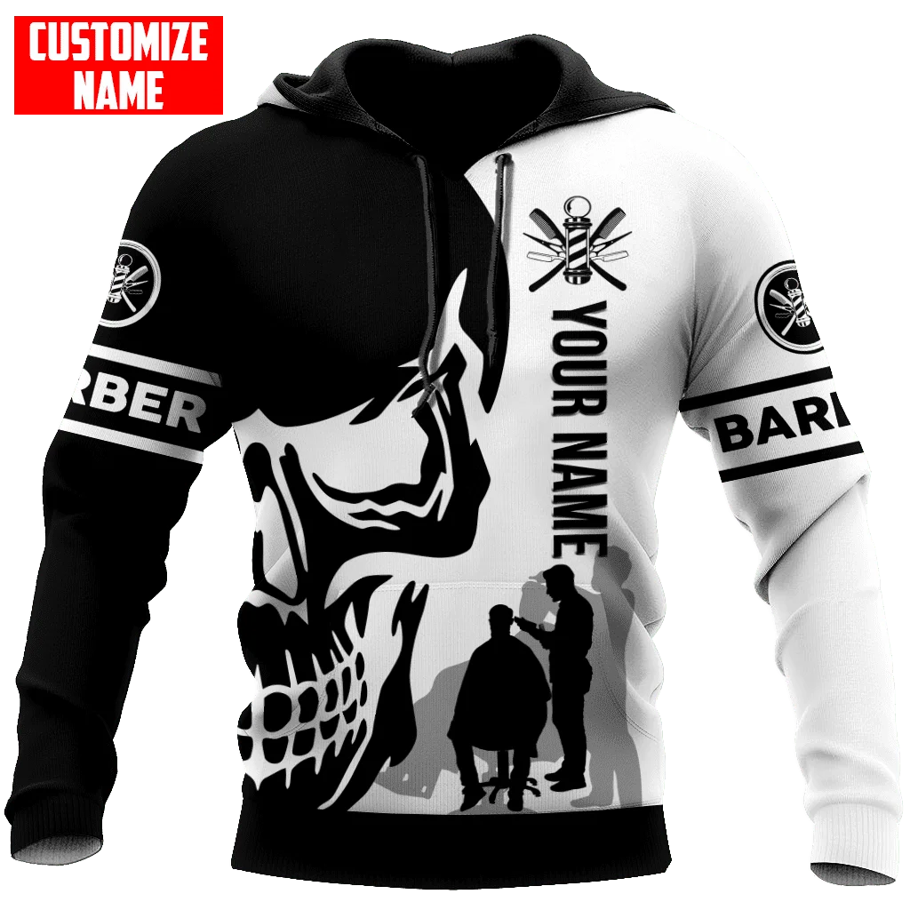 

Custom Name Personalized Barber Skull 3D Printed Men Hoodie Unisex Hooded sweatshirt Streetwear Casual zipper hoodies DK469