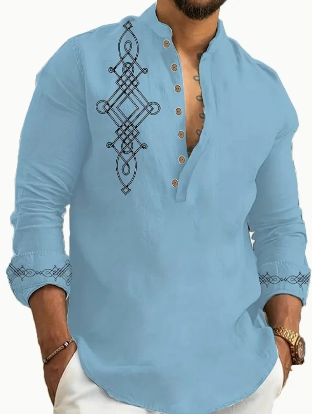 

Men's Hawaiian Shirt Long Sleeve Oversized V Neck 3D Vintage Shirt High Quality Four Seasons Large Size Clothing Multicolor.