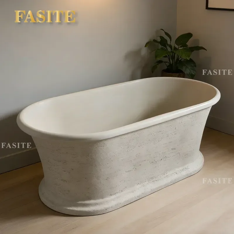 For French Retro  Granular Large Oval Freestanding Bathtub Household Hotel Villa Luxury Bathroom Fixture