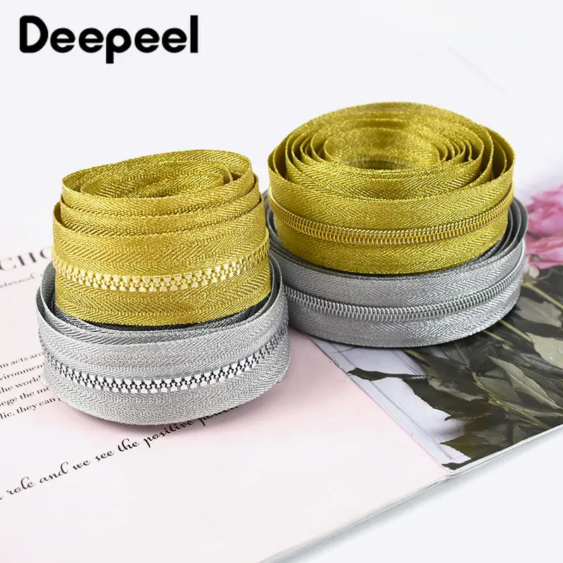 

5/10Meters 3# 5# Nylon Resin Zipper Tape Gold Silver Zips Teeth for Jacket Clothes Bag Zippers Repair Kit DIY Sewing Accessories