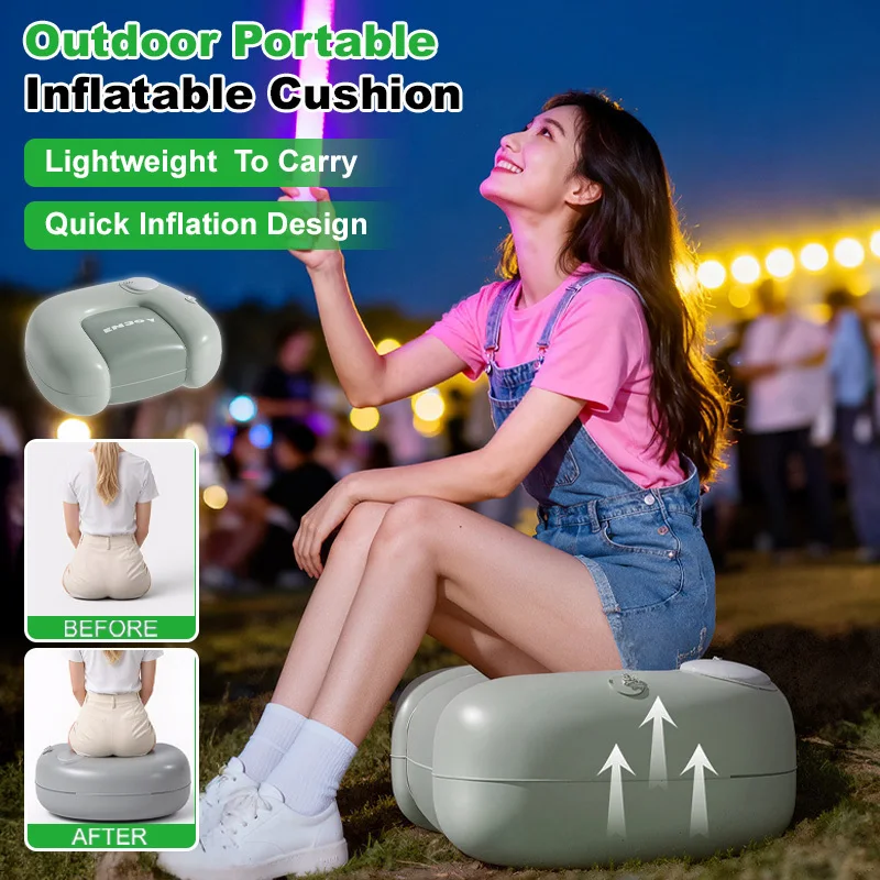 Portable Inflatable Seat Thickened Press Air Cushion Stool Lightweight Foldable Chair for Outdoor Music Festival Camping
