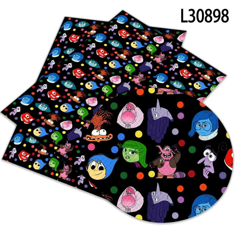 Hot Selling Disney Cute Inside Out 2 Cartoon Printed Faux Leather Sheets Vinyl Sheets DIY Earring Hair Bow Crafts Leather 12*8\