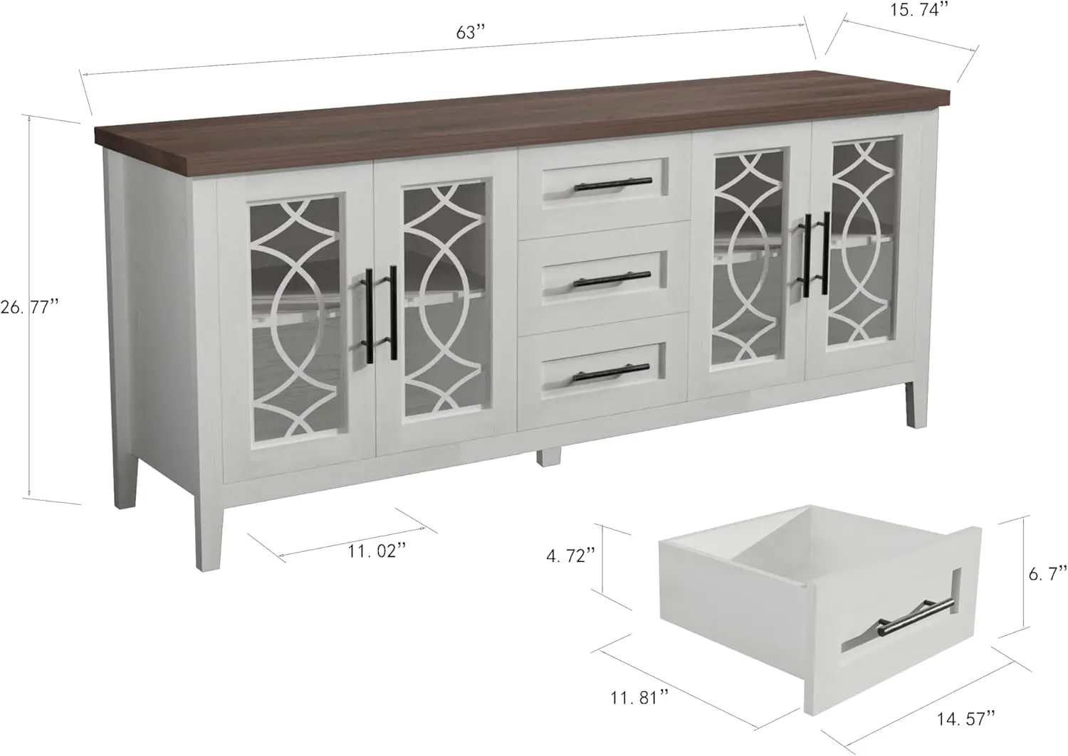 Suportes de TV para sala de estar, centro de entretenimento com porta de vidro, suportes de televisão, 2 portas de armazenamento e 3 gavetas para 65 polegadas