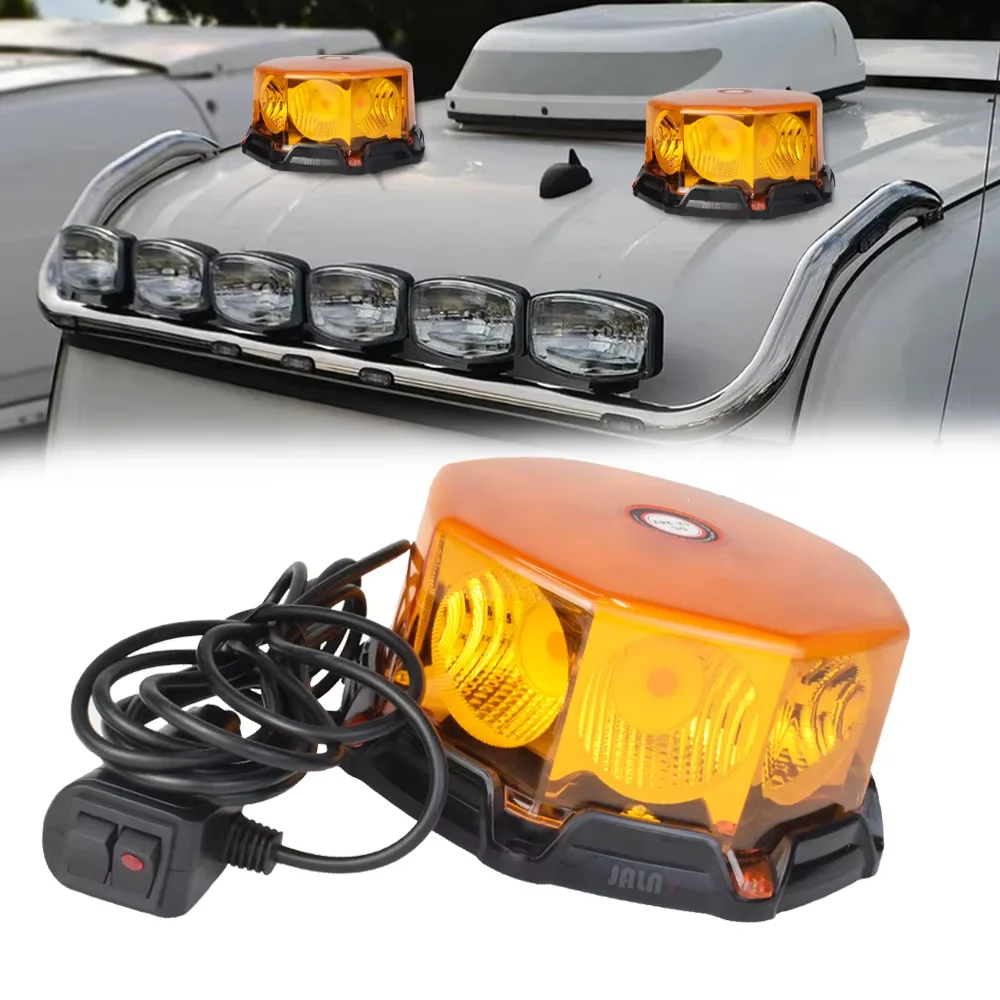 Magnet Mount LED Amber Warning Beacon Light Rooftop Strobe Flash Lamp For Truck Van Construction Vehicle Emergency Safety Alert