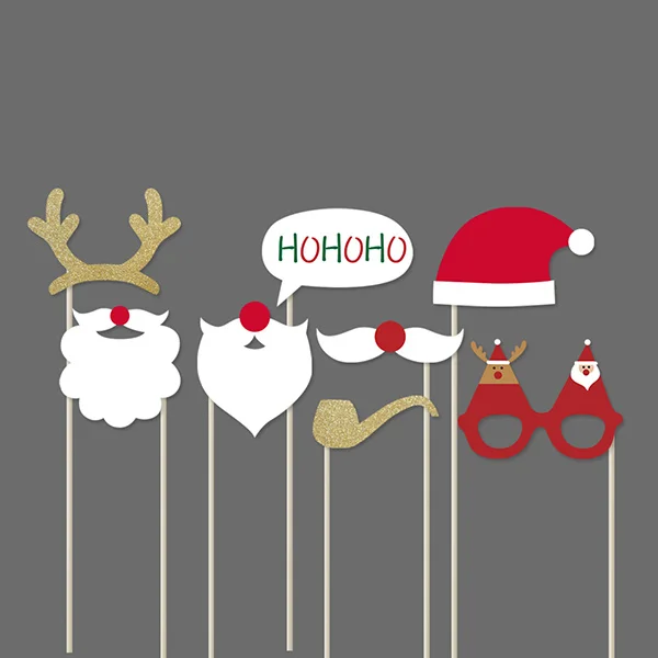 

8pcs Photo Booth Props For Christmas Party Supplies Featuring Glasses Moustache Deer Horn Santa Hat Diy Size Reusable