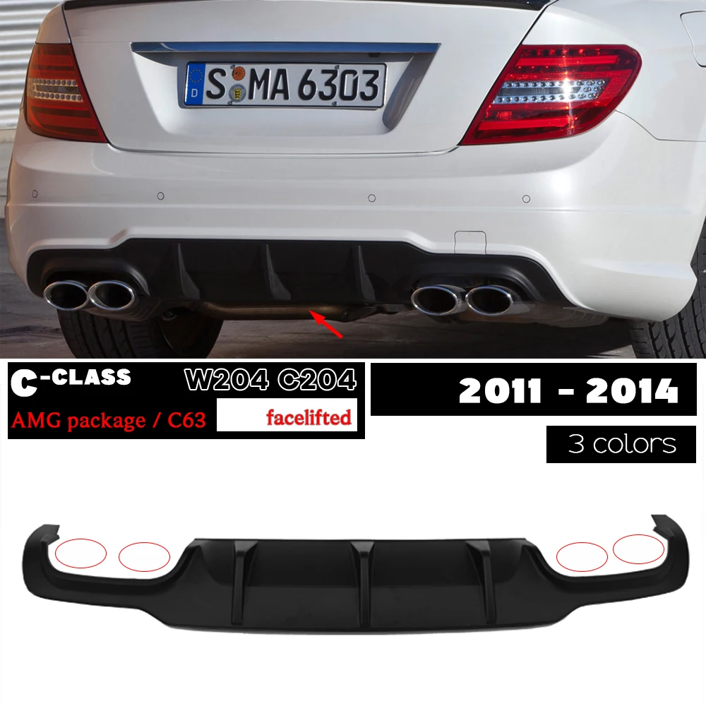 Carbon Fiber Printing Rear Bumper DIffuser for Mercedes Benz C Class 2011 - 2014 Facelift W204 C204 S204 AMG Package & C63 Only