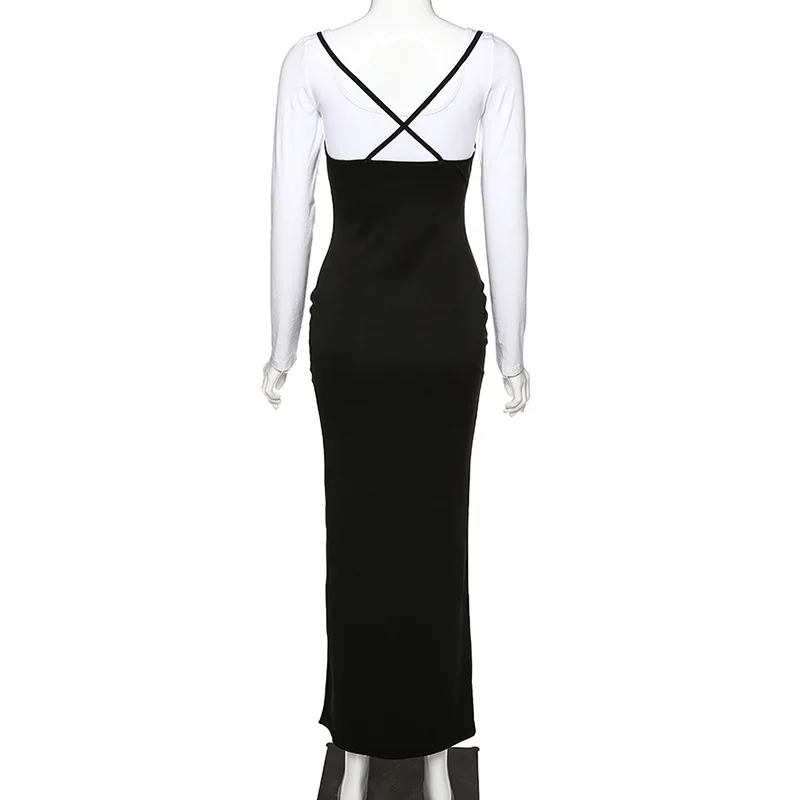 European and American Style Autumn and Winter New Women's Suspender Cross Exposed Back Sexy Slit Slim Fit Dress for Women image 5