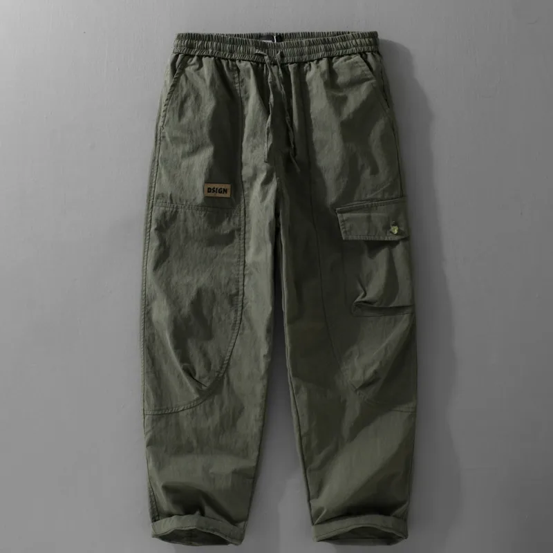 2025 봄과 가을 레트로 아메리칸 팬츠 남성용 루즈 솔리드 컬러 스트레이트 튜브 작업복 아웃도어 캐주얼 다용도 팬츠