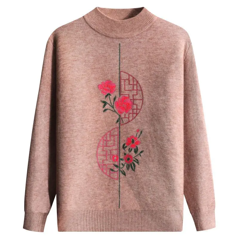 

New Warm Fleece Knitted Sweater for Mother Pollover Blouse Thickened Autumn Winter Women's Sweater Top Comfortable Female M136