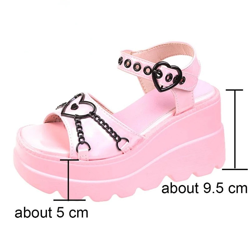 INS Brand Heart Buckle Peep Toe Women\'s Sandals Punk Goth Platform Shoes Fashion Cool Casual Comfy Leisure Summer