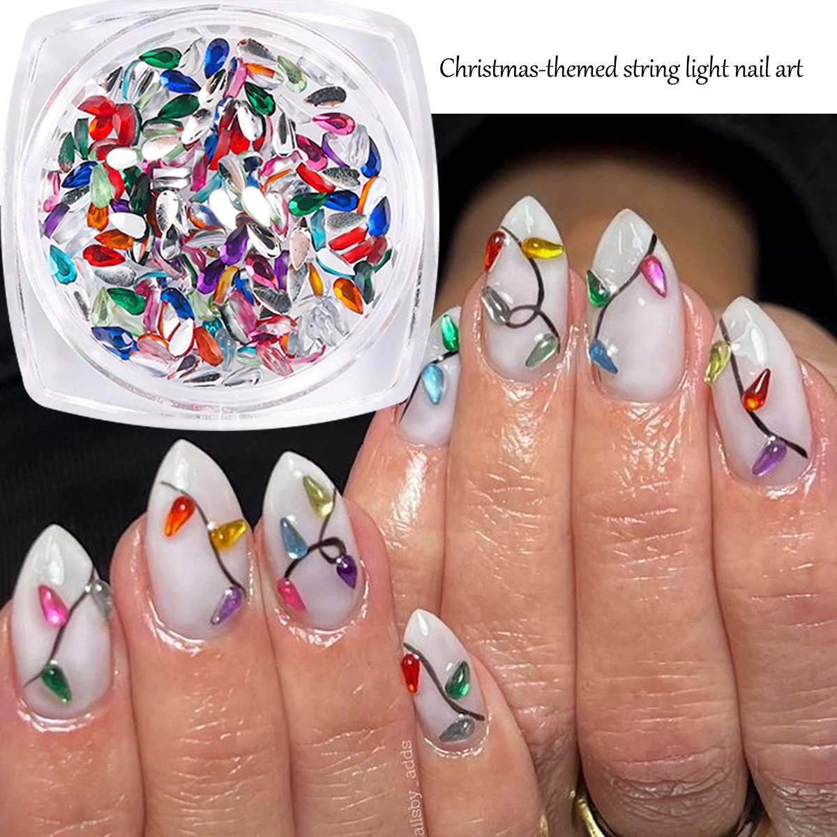 Colorful Teardrop Nail Rhinestones Christmas light Crystal Gems Water Drop Shape Nail Art Charms Holiday Christmas Nail Accessor